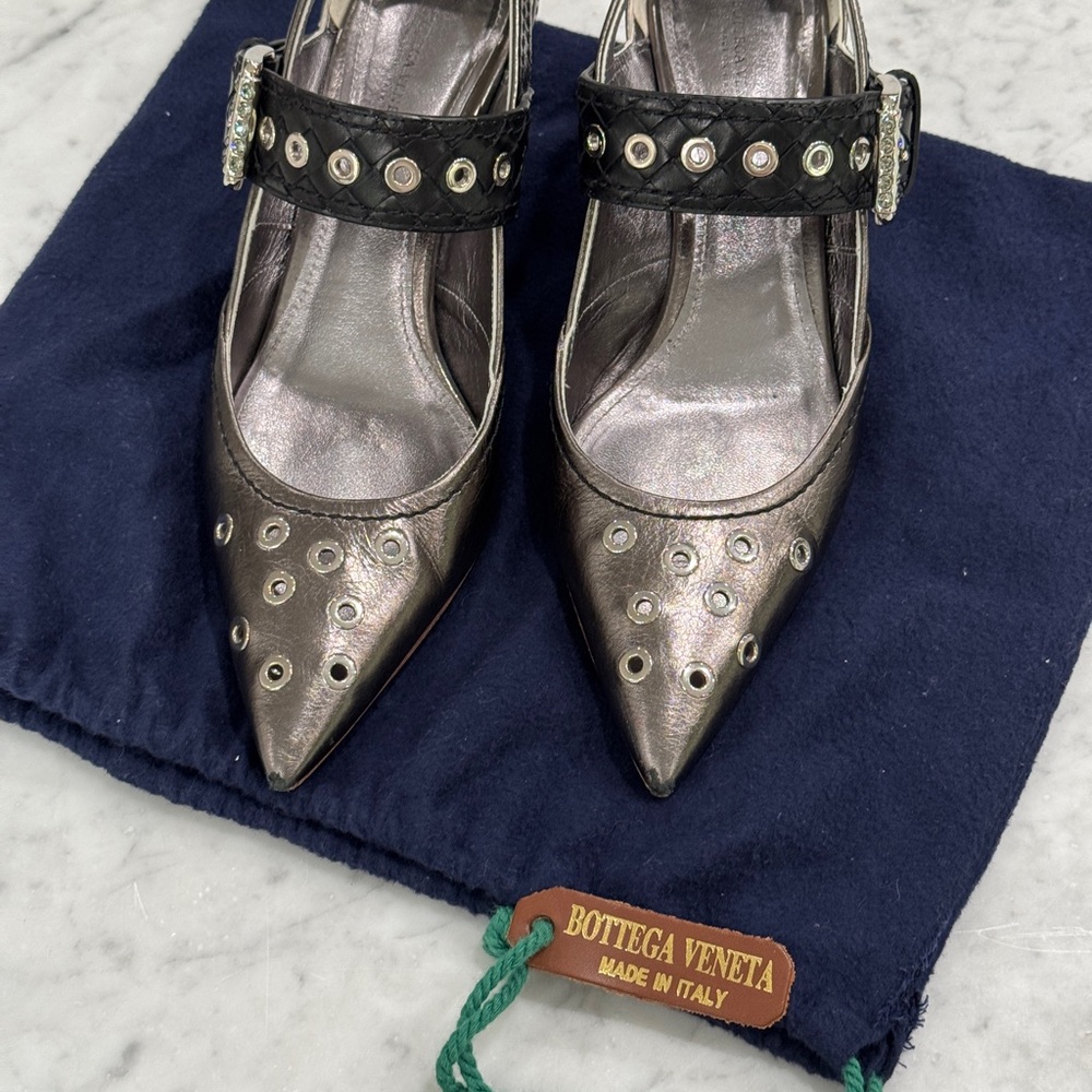 Bottega Veneta Metalic Heels with Sophisticated Mary Jane Design and 2" heels